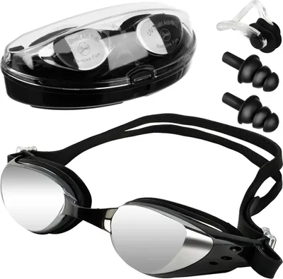 Produktbild von Schwimmbrille mit UV-Schutz und Antifog-Beschichtung, inkl. Ohr- und Nasenstöpsel und Etui, Maße 17/3,3 cm