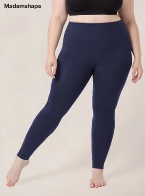 Immagine prodotto di Leggings comfort senza cuciture da donna taglia 2XL con vita media, leggings a compressione modellanti con imbottitura sul cavallo - SEAMIES Marine