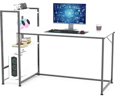 Zdjęcie produktu dla Biurko komputerowe z 4 półkami, 140 x 60 cm, białe
