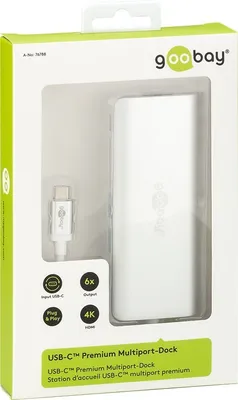 Zdjęcie produktu dla Goobay 76788, USB Type-C, 10,100,1000 Mbit/s, Srebrny, SD, 4K Ultra HD, 30 Hz