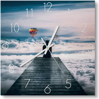Produktbild von DEQOART Glasuhr 30x30 cm Zahlen 'Horizontträumer' Wanduhr Glas Uhr Design leise Küchenuhr