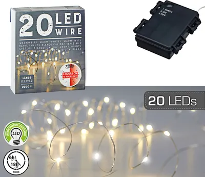 Produktbild von Lichterkette Outdoor 220cm 20 LED warmweiß Silberdraht batteriebetrieben Weihnachtsbeleuchtung Leuchtdraht