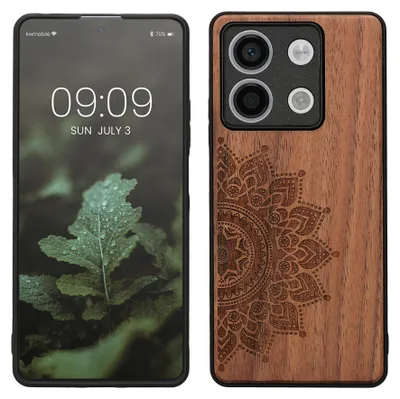Produktbild von kwmobile Handyhülle für Xiaomi Redmi Note 13 5G Hülle Holz - Case mit TPU Bumper - Stoßfestes Hardcase - Schutzhülle Cover in Dunkelbraun