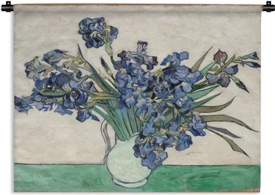 Produktbild von MuchoWow® Wandteppich Wandbehang Stilleben mit Schwertlilien - Vincent van Gogh 60x45 cm Tapisserie Dekoration Wandtuch - Das Schlafzimmer