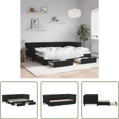 Zdjęcie produktu dla The Living Store Rozkładane łóżko dzienne z szufladami czarne 80x200 cm aksamitne