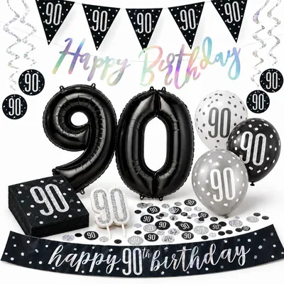Produktbild von 90. Geburtstag Partyset Deko schwarz silber Party Dekoration Set Mann Geburtstagsdeko