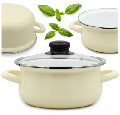Zdjęcie produktu dla Garnek 1,2L Emaliowany z Pokrywką Uchwytami Tradycyjny do Zup Kremowy 16cm