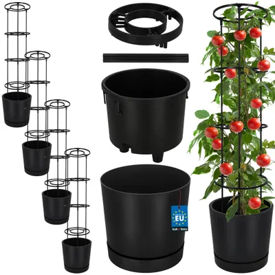 Produktbild von KOTARBAU® 4er Set Pflanztopf für Tomaten ⌀ 29 cm Blumentopf mit Rankhilfe für Kletterpflanzen Tomatenturm 108 cm Robust & Langlebig Kunststoff Anthrazit