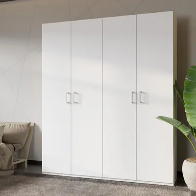 Produktbild von Furniture24 Home Nook Hmns941-120 Kleiderschrank – Weiß – 177.5 X 210.5 X 42 Cm – 4-Türig Mit Kleiderstangen & Einlegeböden