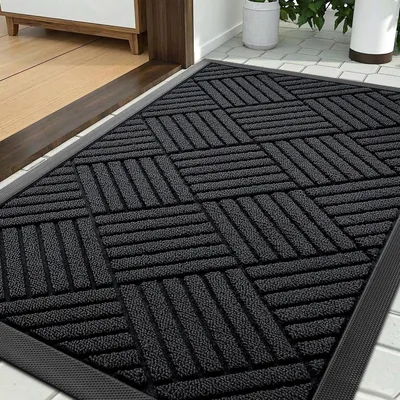 Productafbeelding van Buitenmat 60 x 90 cm, vuilafschermende mat, wasbaar, zwart, diamantpatroon