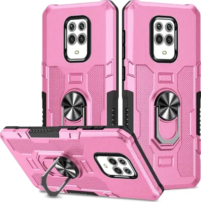 Produktbild von Redmi Note 9 Pro Hülle, Dual Layer Robuste Rüstung Ringhalter Ständer Schutzhülle für Xiaomi Redmi Note 9S / 9 Pro / 9 Pro Max Pink