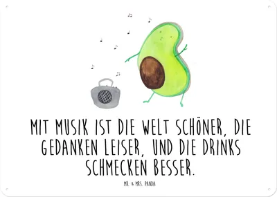 Produktbild von Mr. & Mrs. Panda Schild Avocado Tanzen DIN A4 - Weiß - Geschenk, Magnetschild, Retro Blechschild, Singen, Türschild, Musik, Party, Gute Laune, tafel, Urlaub, Wandbild