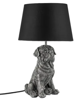 Produktbild von Tischlampe, Leuchte Bulldogge, Hund sitzend H. 52cm antik silber schwarz Formano