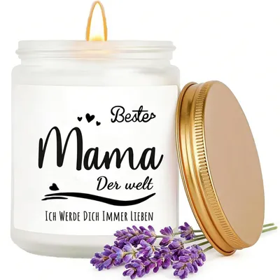 Image de Bougie parfumée à la lavande, en verre, 200g. Idée cadeau pour la fête des mères