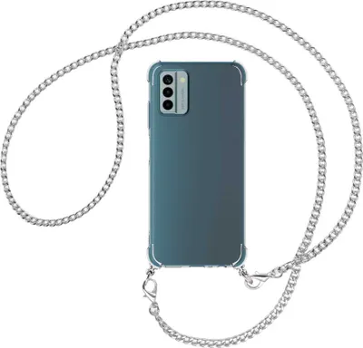 Produktbild von Handykette Backcover-Schutzhülle mit Band (Metall silberfarben) für Nokia G22 (6.5'') - silberfarbene Kette