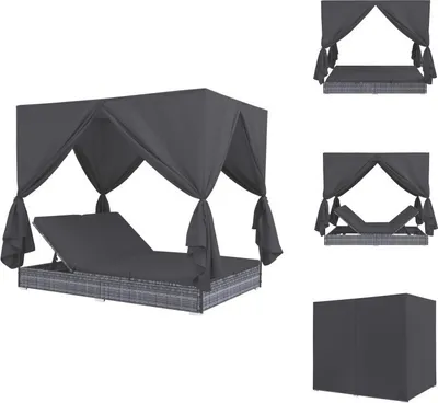Produktbild von vidaXL Outdoor-Lounge-Bett mit Vorhängen Poly Rattan Grau -  Gartenbetten