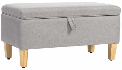 Zdjęcie produktu dla Ławka ze schowkiem, pufa, imitacja lnu, jasnoszara, 71 cm