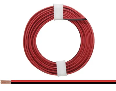 A coiled red wire with white tape holding it together, and a straightened section of the same wire below it.