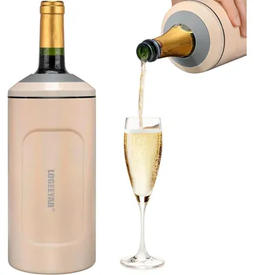 Productafbeelding van Wijnkoeler met deksel, 750 ml, dubbelwandig roestvrij staal, draagbaar, beige, roze, regenboogkleuren