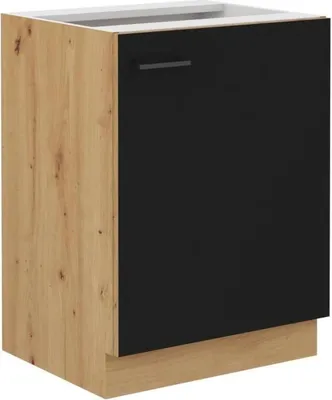 Immagine prodotto di Base con un'anta a battente, 60 x 52 x 82 cm - Rovere Artisan / nero opaco - Piano di lavoro non incluso nella fornitura