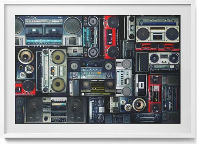 Produktbild von Musik aus dem Ghettoblaster– Wandbild mit Rahmen – Gerahmtes Bild  – Wanddekoration – 100x70 cm –  Weiß Rahmen