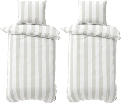 Produktbild von Bettwäsche Set 155x220 cm Jersey Baumwolle Bettbezug Bettgarnitur Weiß Grau Streifen 4 teilig