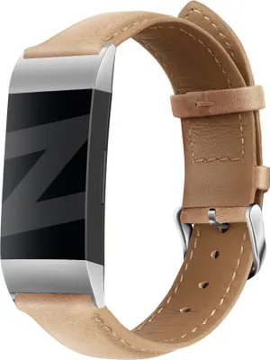 Produktbild von Bandz Lederarmband passend für Fitbit Charge 3 - s Lederarmband - Braunes Lederarmband