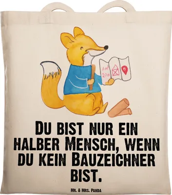 Produktbild von Mr. & Mrs. Panda Schultasche Bauzeichner Herz - Transparent - Geschenk, Tote Bag, Einkaufstüte, Laptoptasche, Beutel, Jutebeutel, Tasche