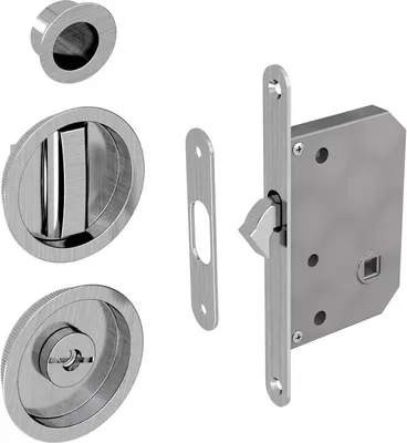 Produktbild von Schiebetürschloss WC-Schloss Set, rund, Nickel gebürstet