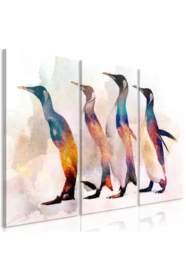 Produktbild von Italienischer Leinwand Leinwandbild - Penguin Wandering (3 Parts) 120x80 cm Tiere g-C-0264-b-e
