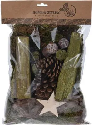 Obrázek produktu pro Balíček dekorací, sušený mech, kůra a šišky, zelená