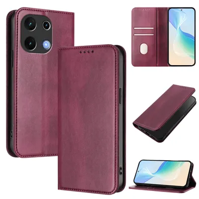 Obrázek produktu pro Pouzdro pro Umidigi Note 100, vintage kožené pouzdro s RFID ochranou, přihrádkami na karty, stojánkem Červený