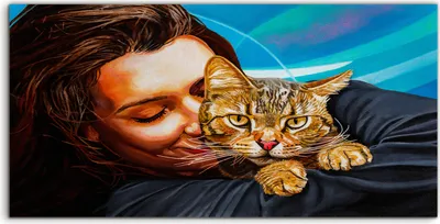 Produktbild von Coloray Acrylbild 100x50  Wandbild Acrylbilder Kunst Frau die ihre Katze liebt