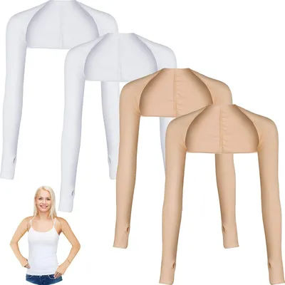Produktbild von 4 Paar kühlende Armstulpen mit Fingerlöchern zum Sonnenschutz für Golf, Autofahren, Reiten und Angeln, Weiß, Nude