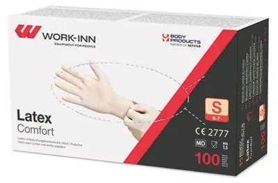 Produktbild von 100 "WORK-INN" Handschuhe, Latex puderfrei "Comfort" weiss - natur Größe S