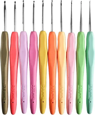 Produktbild von Curtzy Ergonomische Häkelnadel (10 Größen) Häkelnadeln aus Aluminium – Häkelnadel 13cm – Größen 0,5mm bis 2,75mm – Häkelnadel Set Häkelnadel mit Griff