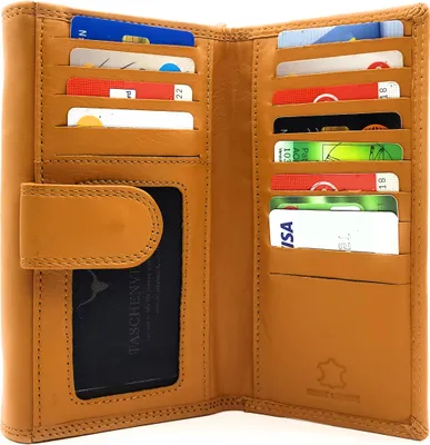 Produktbild von XXL Damenbörse Echt Nappaleder RFID-Schutz 18 Kartenfächer Geldbörse cognac