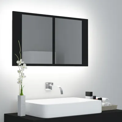 Produktbild von vidaXL LED koupelnová zrcadlová skříňka černá 80x12x45 cm Akryl