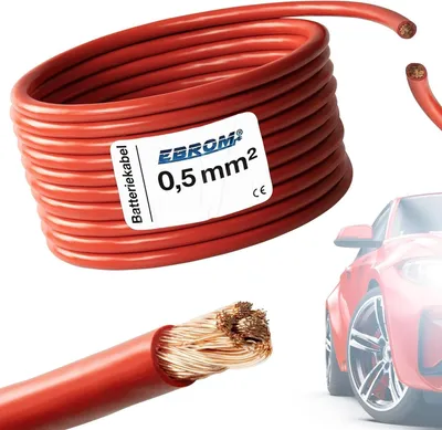 Produktbild von 20 Meter EBROM FLRY 0,5mm2 Fahrzeugleitung - KFZ Leitung - Farbe: rot - Querschnitt 0,5 mm² (mm2) flexibel 90 ± 5 Shore 99,99% Kupfer Mantel PVC FLRy