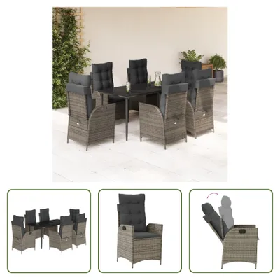 Produktbild von The Living Store 7-tlg. Garten-Essgruppe mit Kissen Grau Poly Rattan