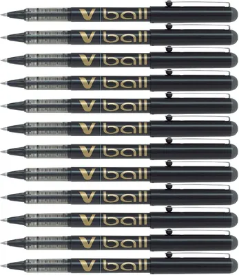 Produktbild von Pilot V-Ball Kugelschreiber mit Flüssigtinte – Set mit 12 Stück – Mine 0,7 mm, schwarz