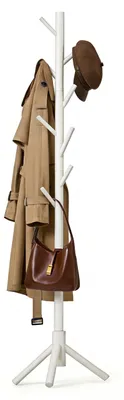 Produktbild von Relaxdays, Garderobenständer, 8 Haken, modularer Kleiderständer, bis 175 cm Höhe, Flur & Büro, Kiefernholz, weiß