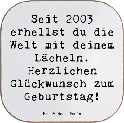 Produktbild von Mr. & Mrs. Panda Untersetzer für Gläser Spruch 2003 Geburtstag - Weiß - Geschenk, Geburtsjahr, Tassen, Getränkeuntersetzer, Coaster, Alter, gläseruntersetzer, Tasse