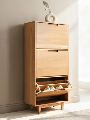 Produktbild von holz4home Schuhschrank aus Massivholz Eiche I 3 Fächer Schuhkipper Großer Stauraum für Flur Schlafzimmer I Schrank für Schuhe aus Holz