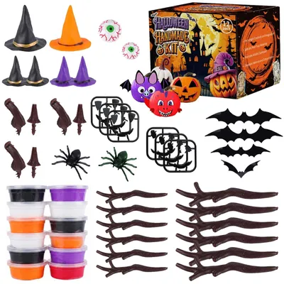 Lufttrocknende Modelliermasse, Halloween-Set, 12 Farben, Zubehör
