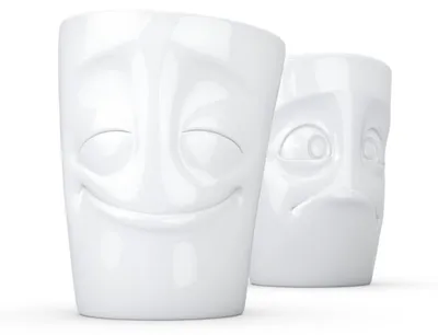 Produktbild von Fiftyeight Becher Set Nr. 2 vergnügt + verdutzt  350 ml OHNE HENKEL weiß