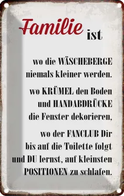 Produktbild von vianmo Blechschild 18x12 cm Familie ist wo die Wäscheberge Freunde