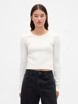 Produktbild von GAP Crop Langarm T-Shirt für Damen, gerippt, mit Rundhalsausschnitt, Größe L