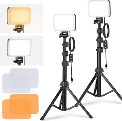 Produktbild von LED Video Light Panel Kit 2er Set mit Standen & Filtern 3200K 5600K CRI 95 750 Lux für Fotografie & Videoaufnahmen