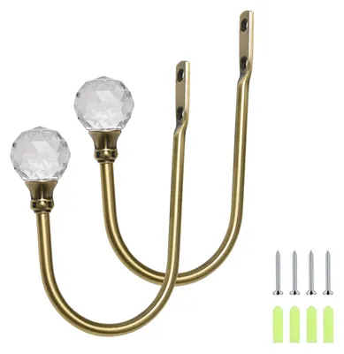 Gardinenhalter mit Kristall, 2 Stück, U-Haken, Metall, Bronze